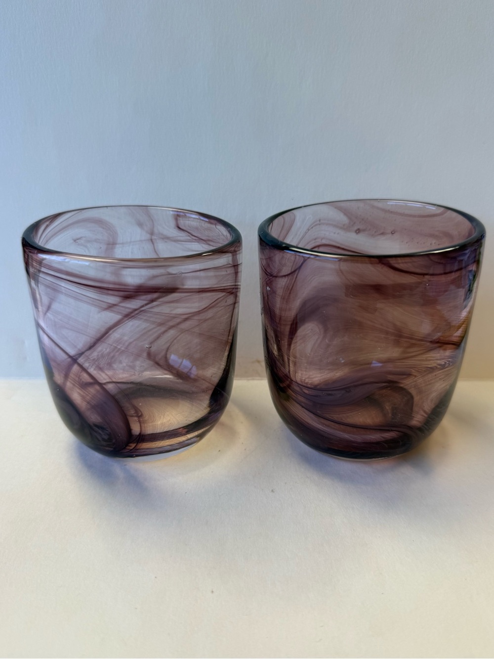 Hand-Blown Cranberry Swirl Glass Tumblers or  Votive Candle Holders.